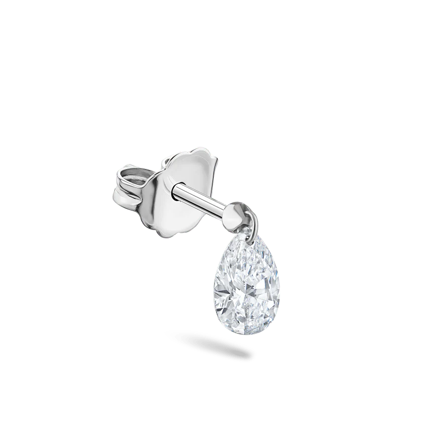 Floating Pear Diamond Charm Stud Earring - Image 5