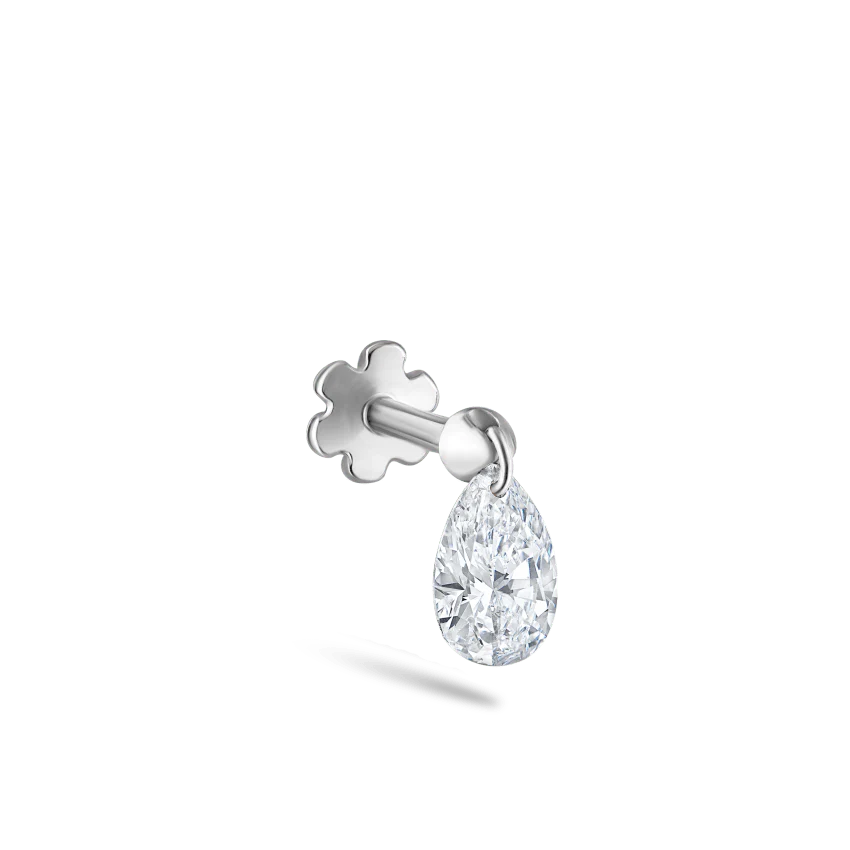 Floating Pear Diamond Charm Threaded Stud Earring - Image 10