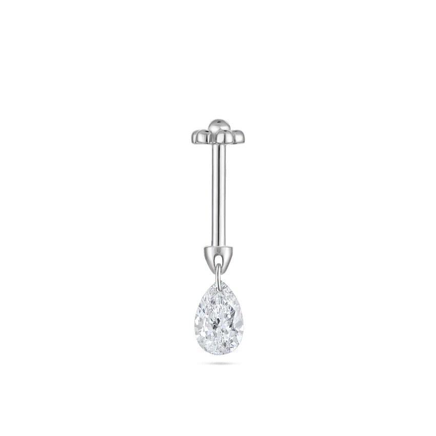 Floating Pear Diamond Charm Threaded Stud Earring - Image 11