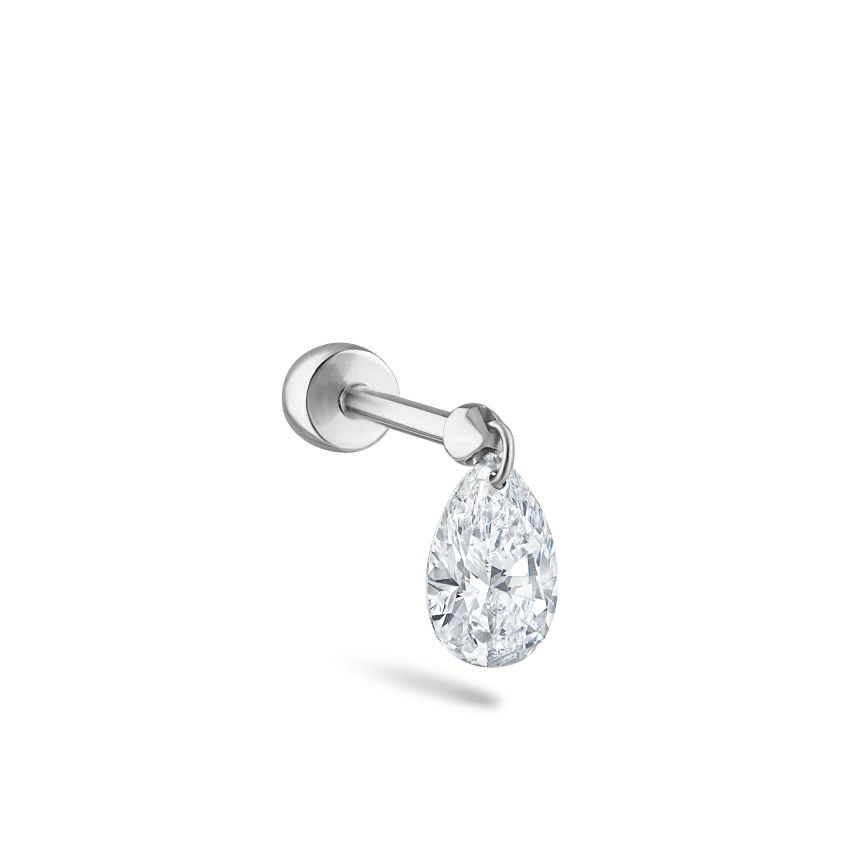 Floating Pear Diamond Charm Threaded Stud Earring - Image 13
