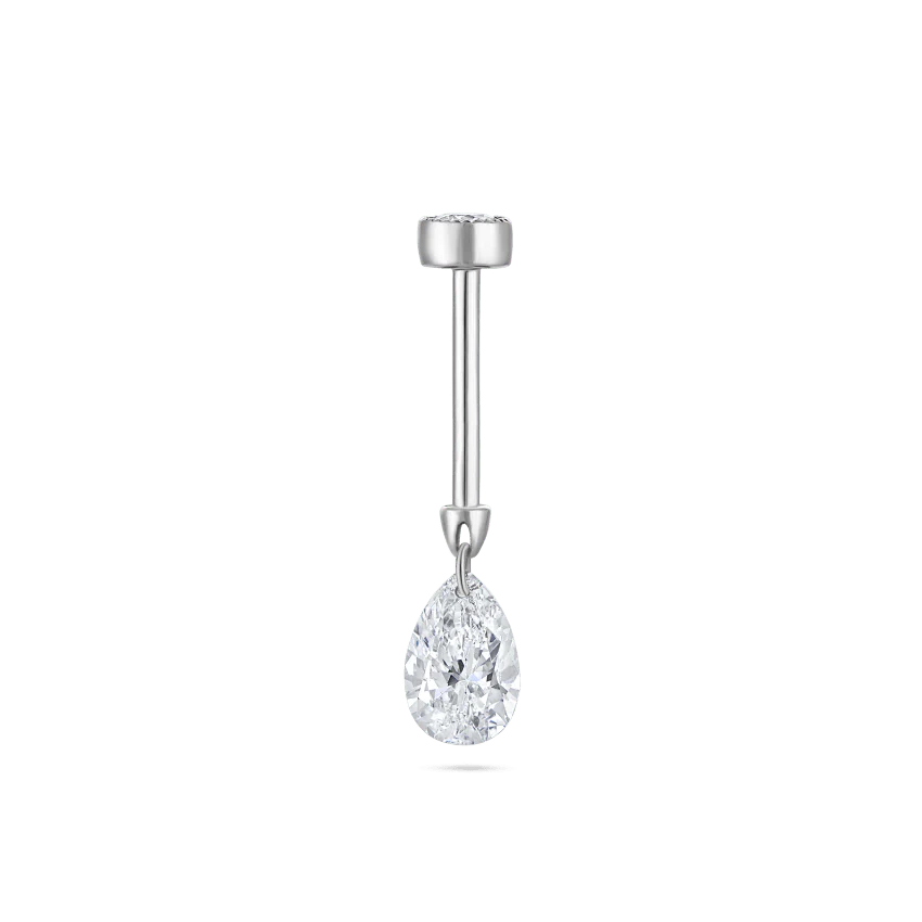 Floating Pear Diamond Charm Threaded Stud Earring - Image 18