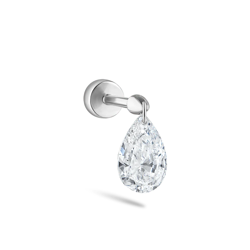 Floating Pear Diamond Charm Threaded Stud Earring - Image 22