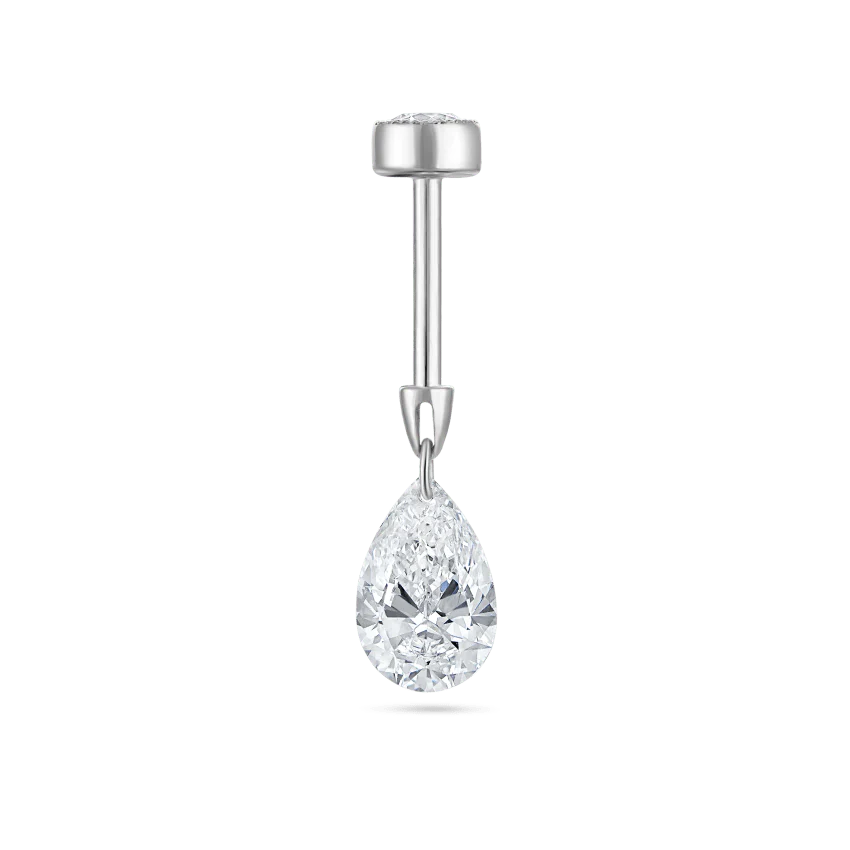 Floating Pear Diamond Charm Threaded Stud Earring - Image 26