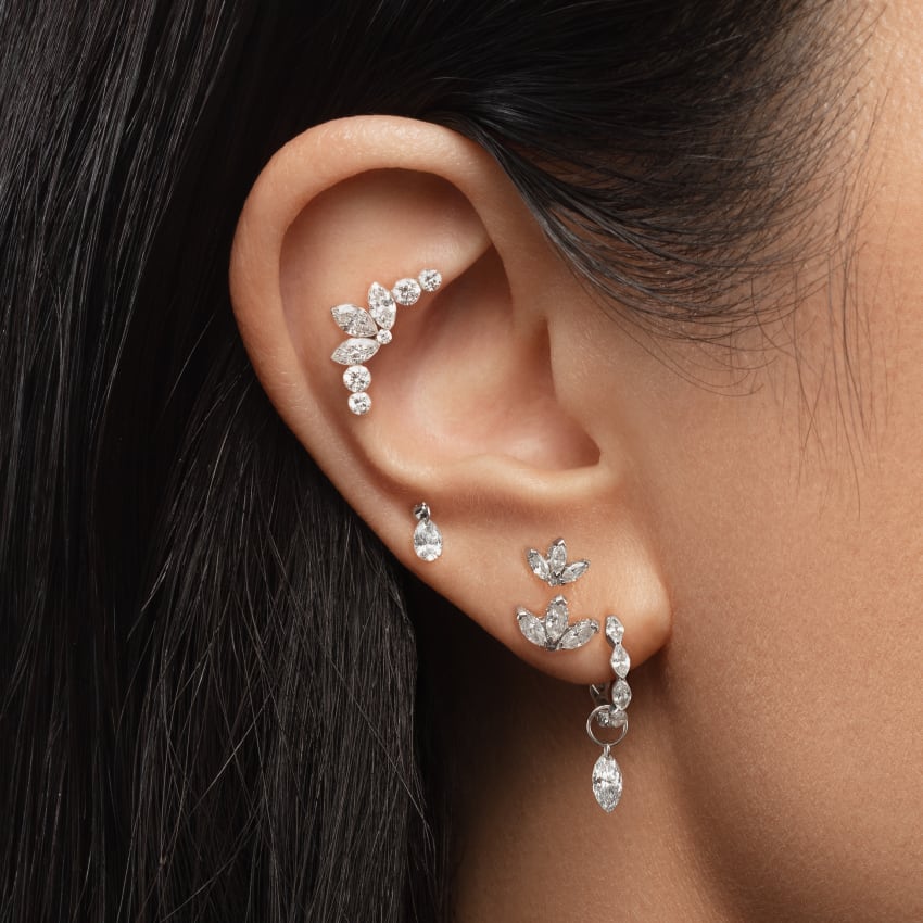 Floating Pear Diamond Charm Threaded Stud Earring - Image 31