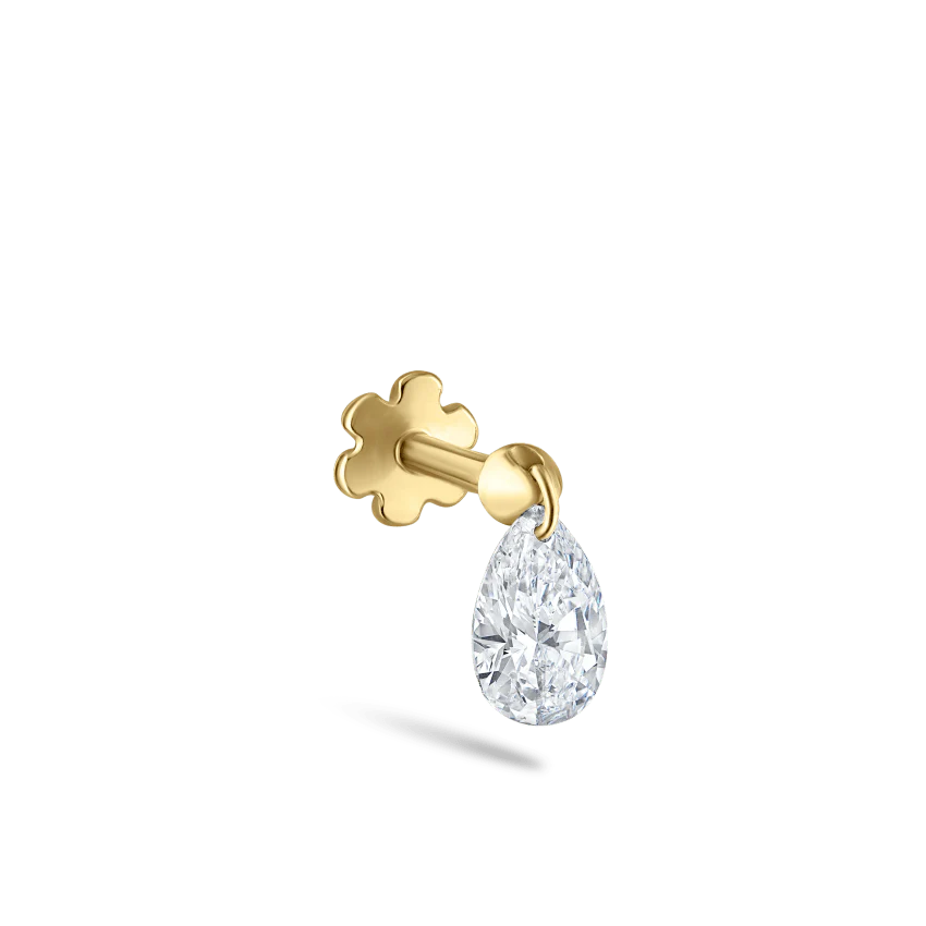 Floating Pear Diamond Charm Threaded Stud Earring - Image 38