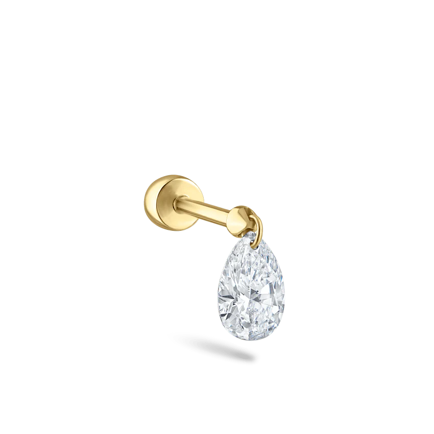 Floating Pear Diamond Charm Threaded Stud Earring - Image 41