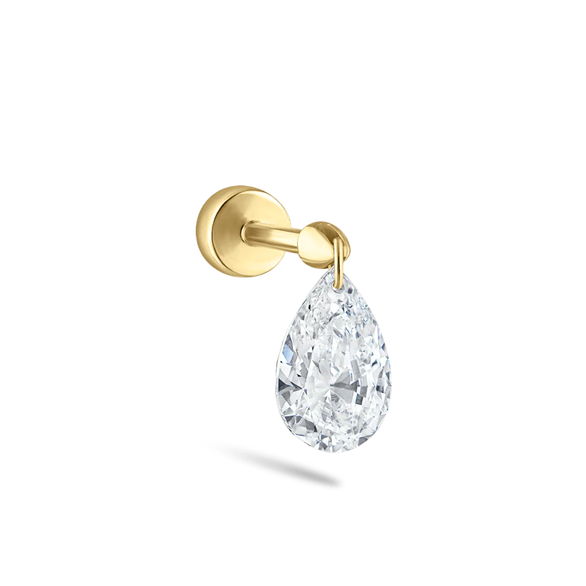 Floating Pear Diamond Charm Threaded Stud Earring - Image 50
