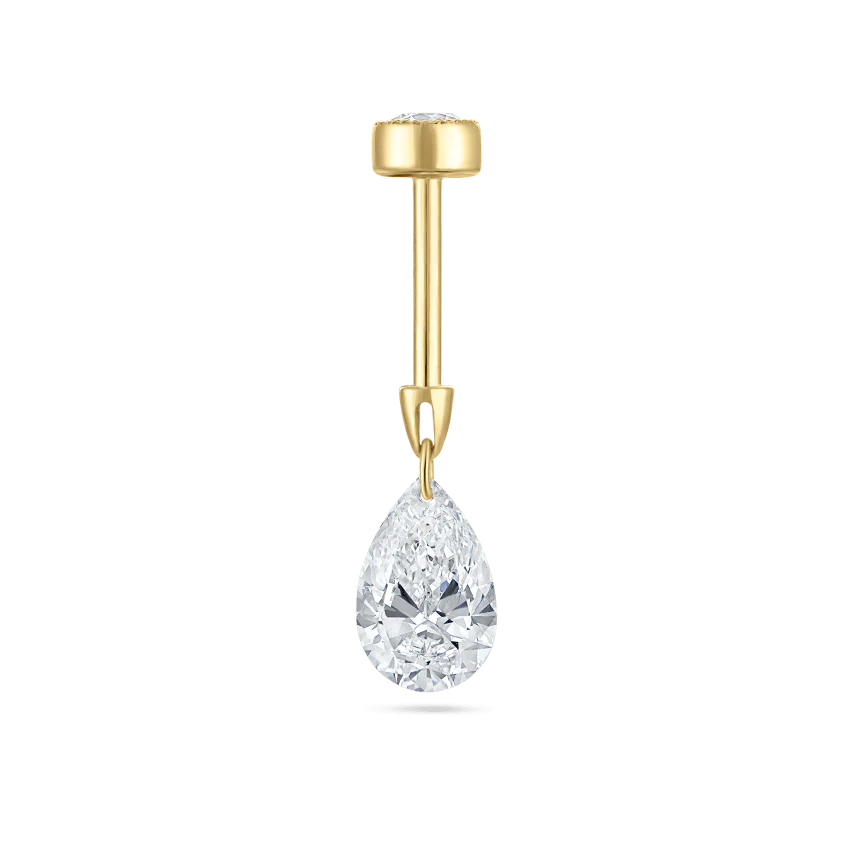Floating Pear Diamond Charm Threaded Stud Earring - Image 54