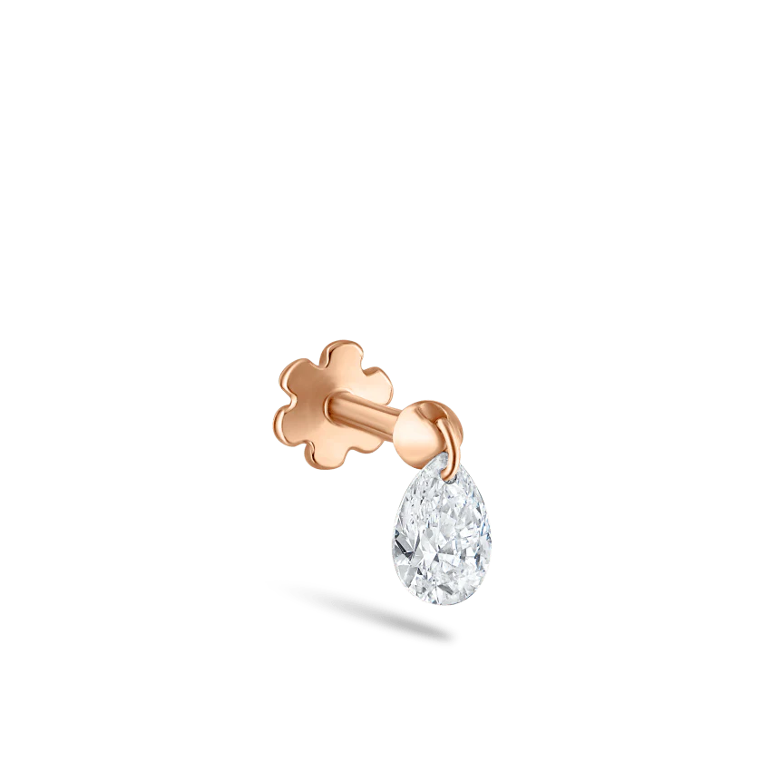 Floating Pear Diamond Charm Threaded Stud Earring - Image 57