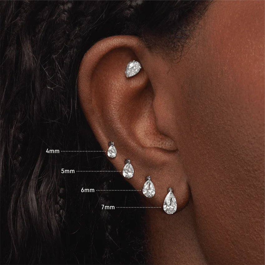 Floating Pear Diamond Charm Threaded Stud Earring - Image 65