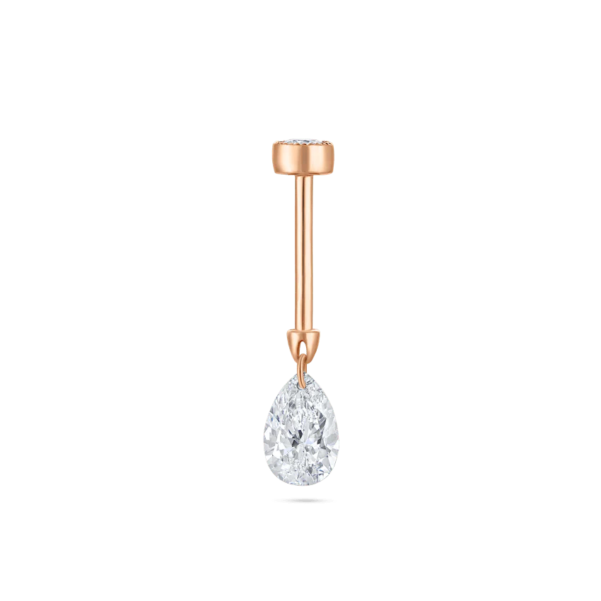 Floating Pear Diamond Charm Threaded Stud Earring - Image 71