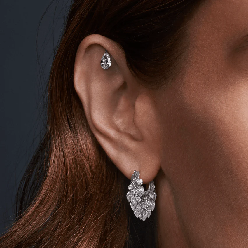 Floating Pear Diamond Charm Threaded Stud Earring - Image 77