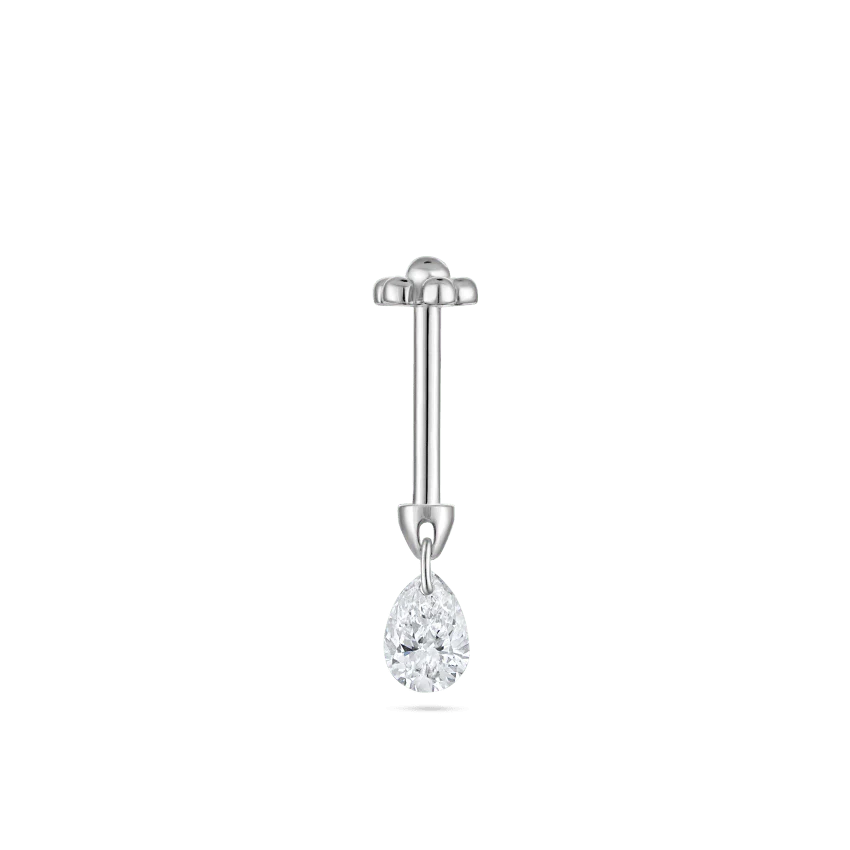 Floating Pear Diamond Charm Threaded Stud Earring - Image 8