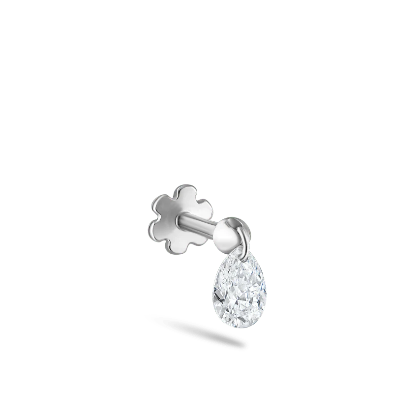 Floating Pear Diamond Charm Threaded Stud Earring With Titanium Backing - Image 2