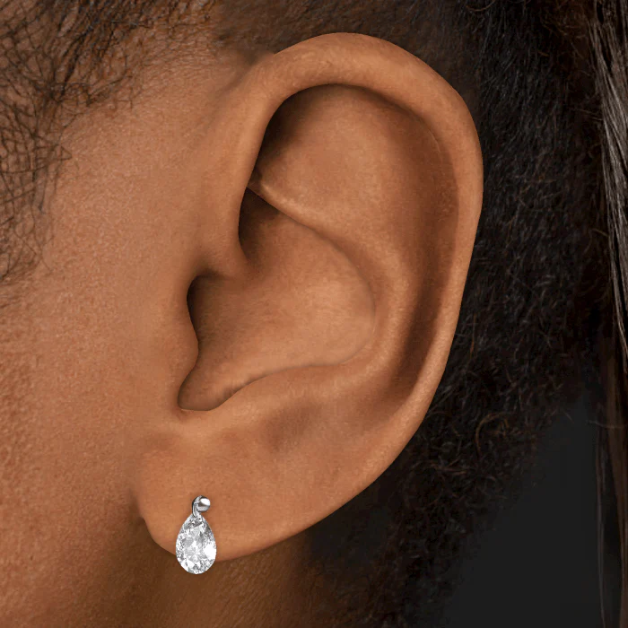 Floating Pear Diamond Charm Threaded Stud Earring With Titanium Backing - Image 25
