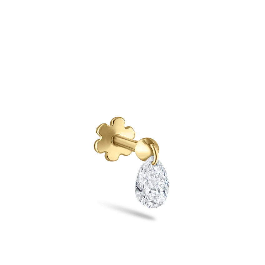 Floating Pear Diamond Charm Threaded Stud Earring With Titanium Backing - Image 29