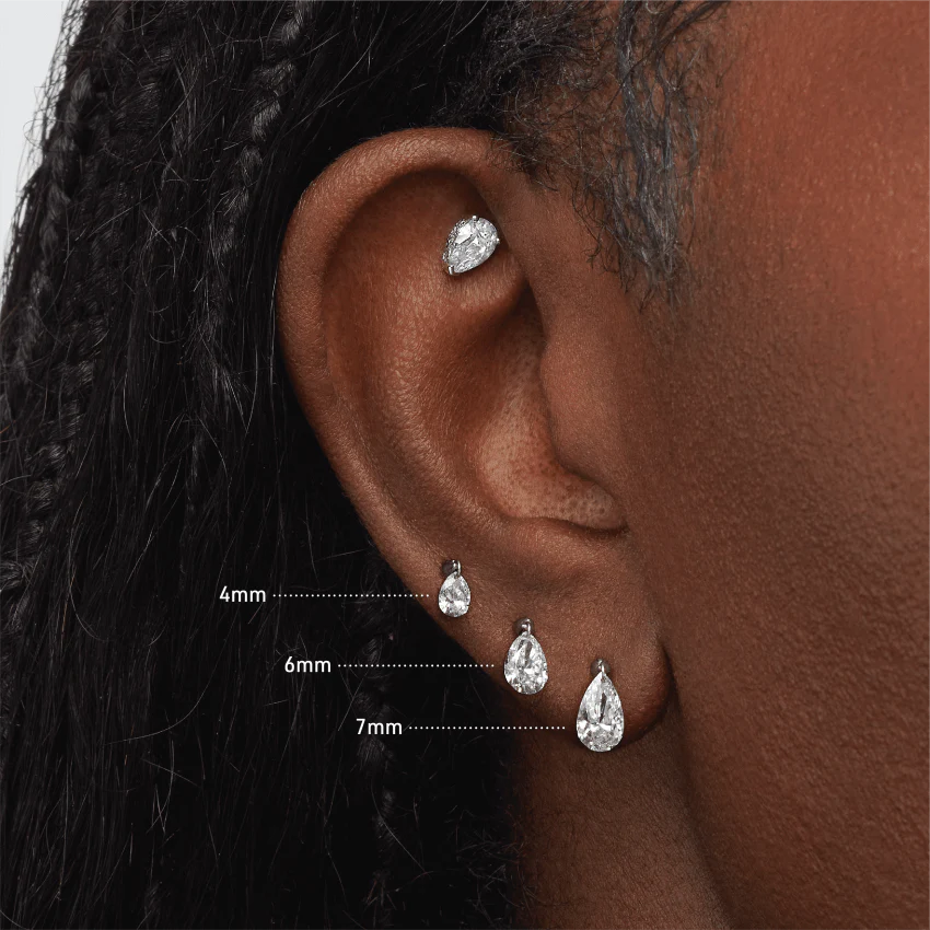 Floating Pear Diamond Charm Threaded Stud Earring With Titanium Backing - Image 44