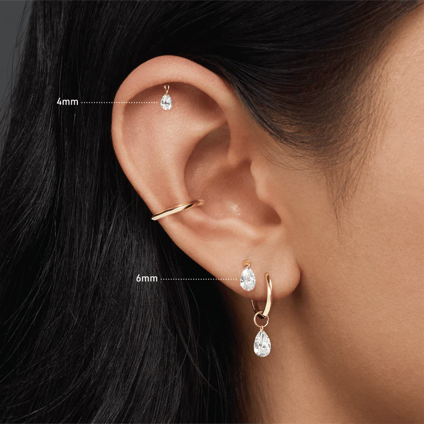 Floating Pear Diamond Charm Threaded Stud Earring With Titanium Backing - Image 46