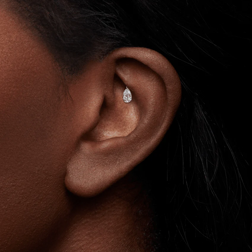 Floating Pear Diamond Charm Threaded Stud Earring With Titanium Backing - Image 49