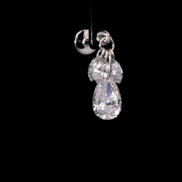 Floating Pear Diamond Plume Threaded Charm Earring - Image 4