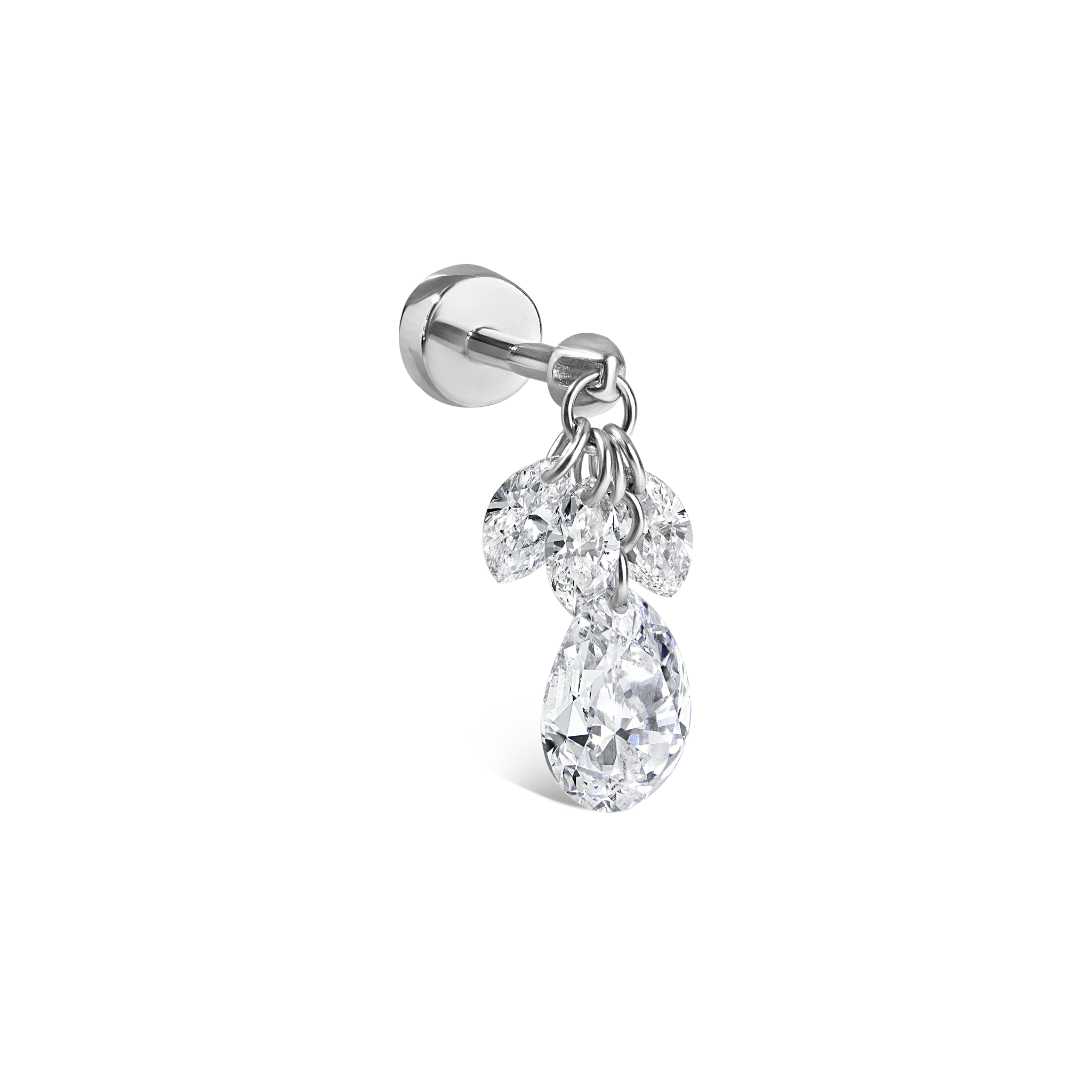 Floating Pear Diamond Plume Threaded Charm Earring - Image 8