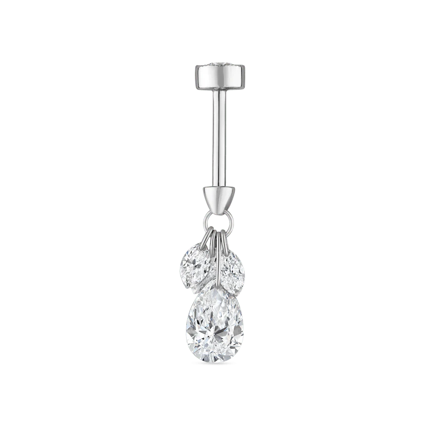 Floating Pear Diamond Plume Threaded Charm Earring With Titanium Backing - Image 3
