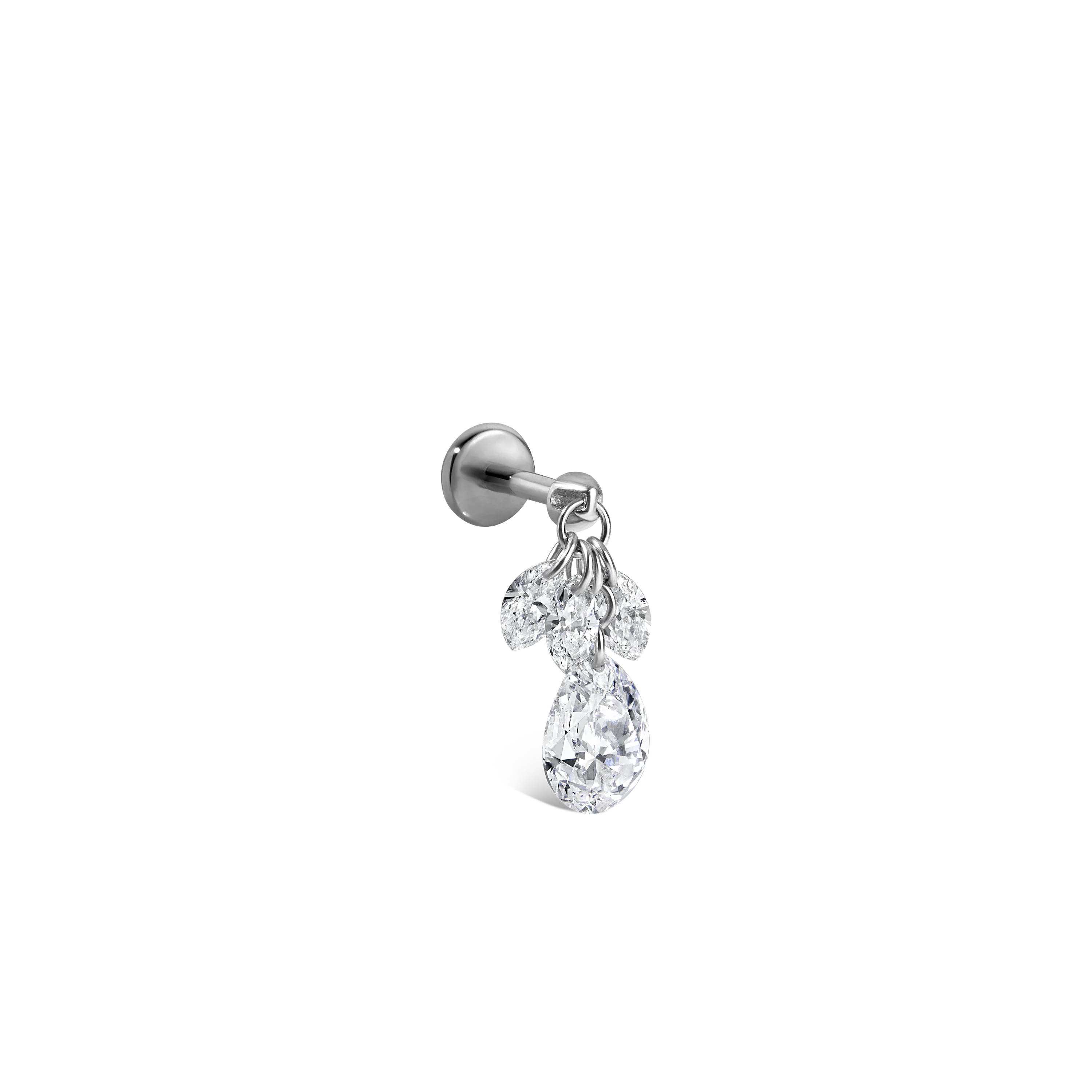 Floating Pear Diamond Plume Threaded Charm Earring With Titanium Backing - Image 8