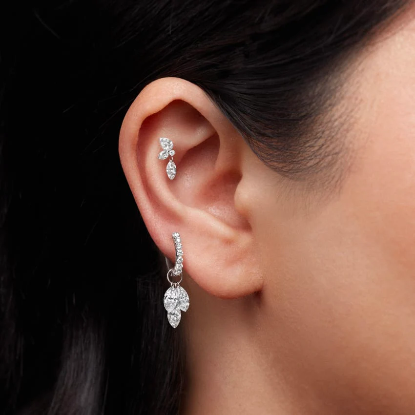 Marquise Pear Diamond Echo Threaded Stud Earring - Image 7