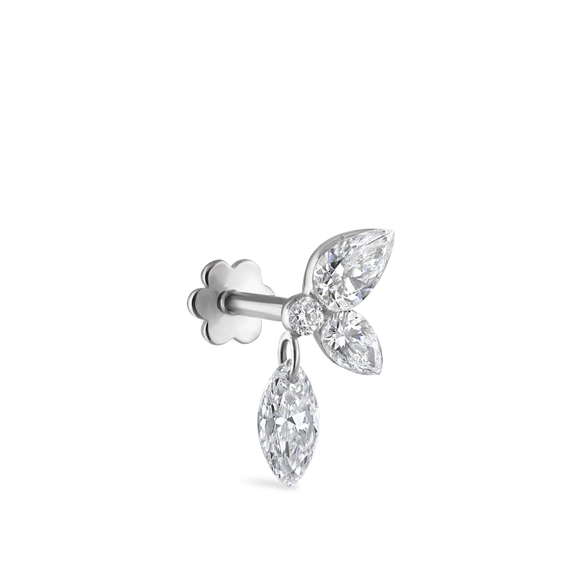 Marquise Pear Diamond Echo Threaded Stud Earring With Titanium Backing