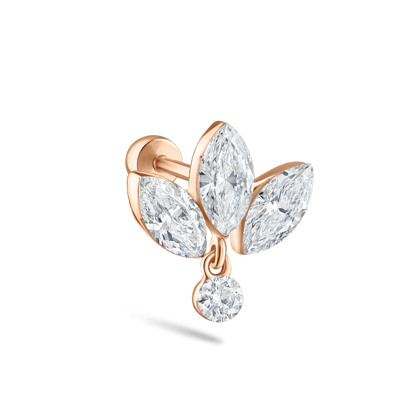 Invisible Diamond Lotus with Dangle Threaded Stud Earring - Image 10