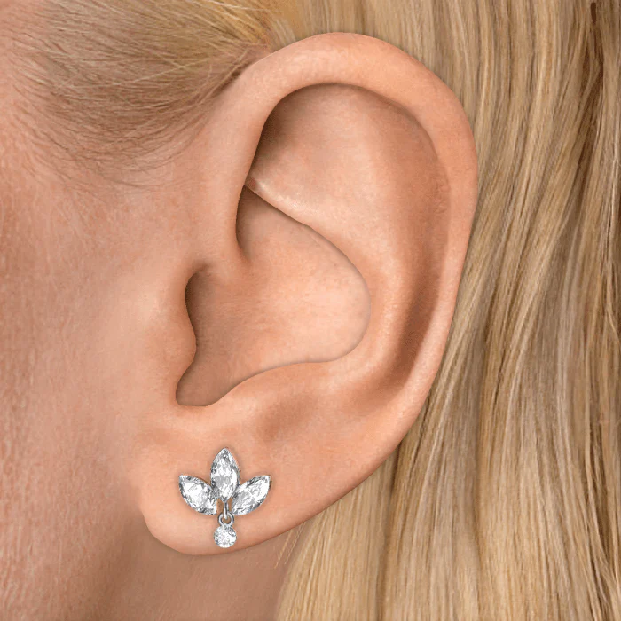 Invisible Diamond Lotus with Dangle Threaded Stud Earring - Image 11