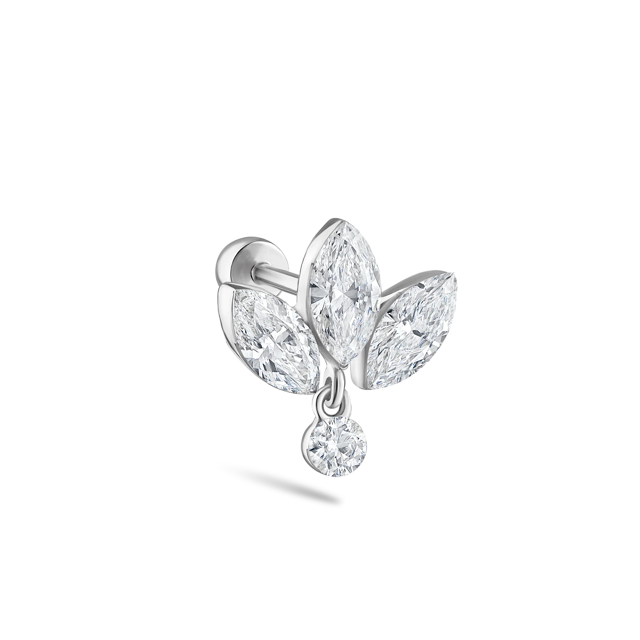 Invisible Diamond Lotus with Dangle Threaded Stud Earring - Image 14
