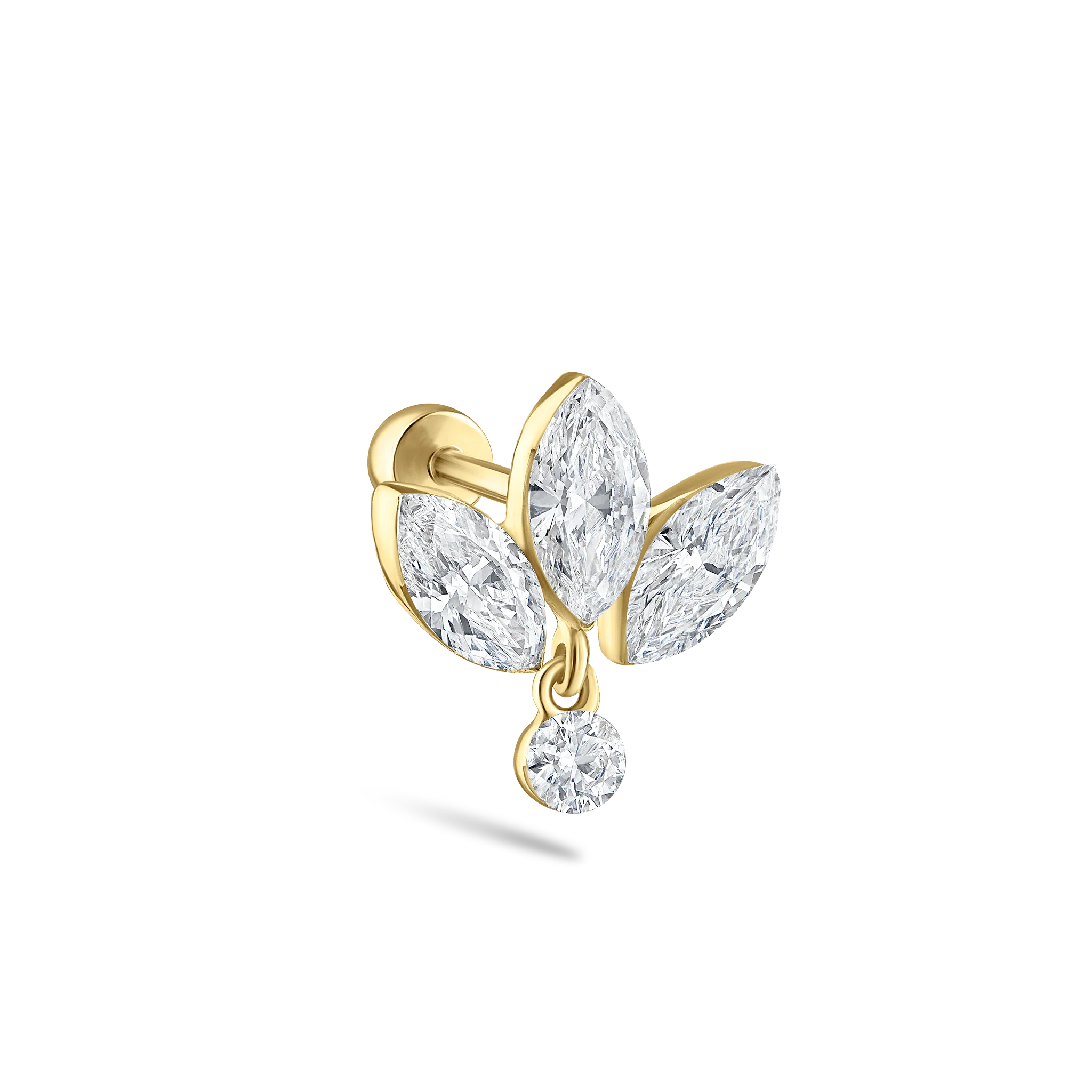 Invisible Diamond Lotus with Dangle Threaded Stud Earring - Image 15