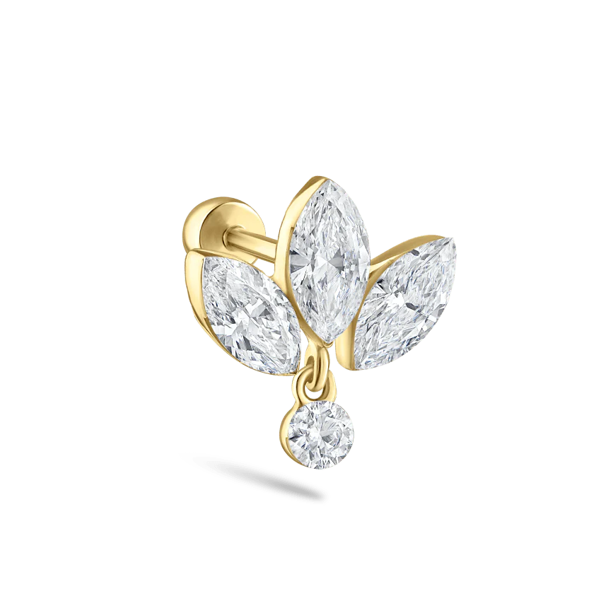 Invisible Diamond Lotus with Dangle Threaded Stud Earring - Image 6
