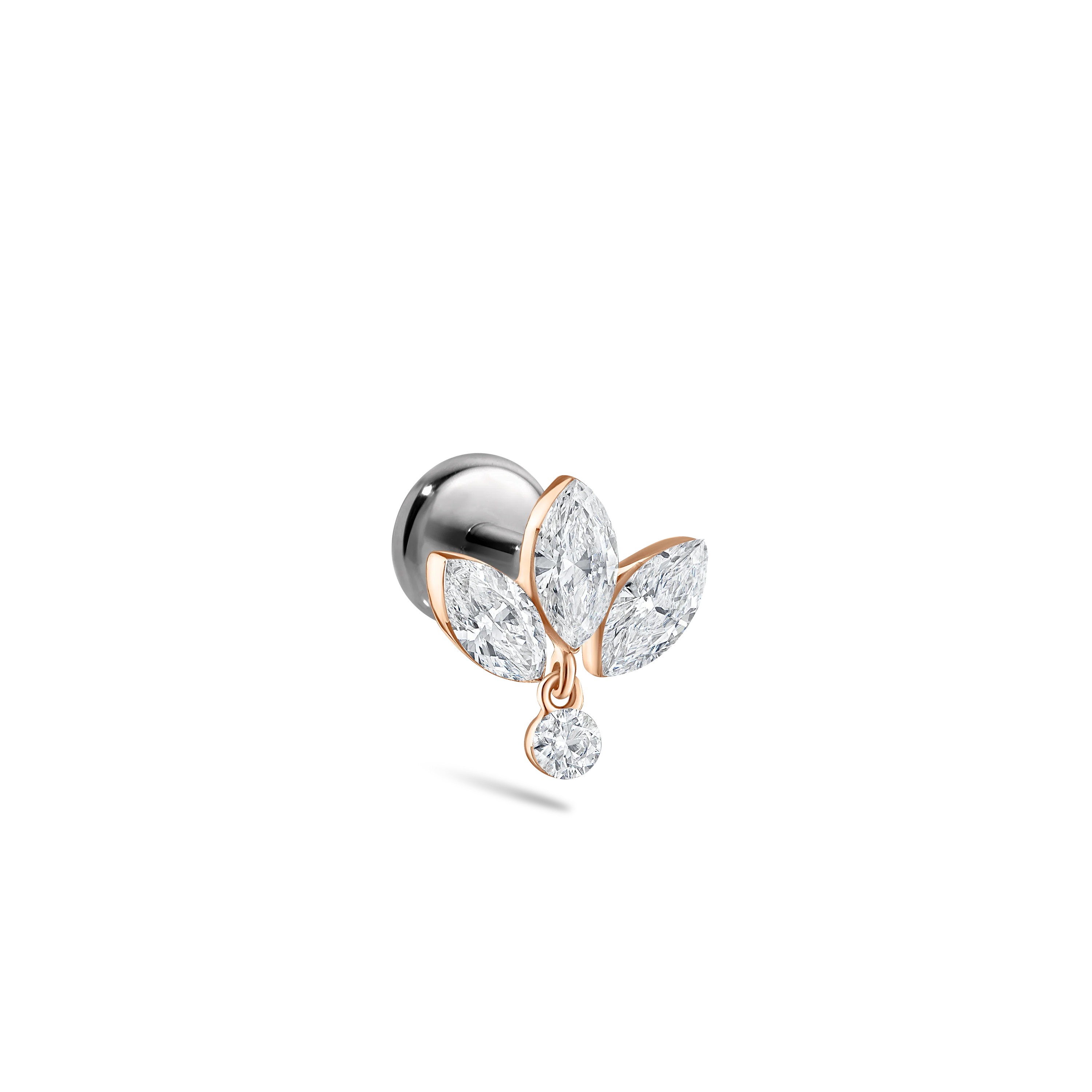Invisible Diamond Lotus with Dangle Threaded Stud Earring With Titanium Backing - Image 16