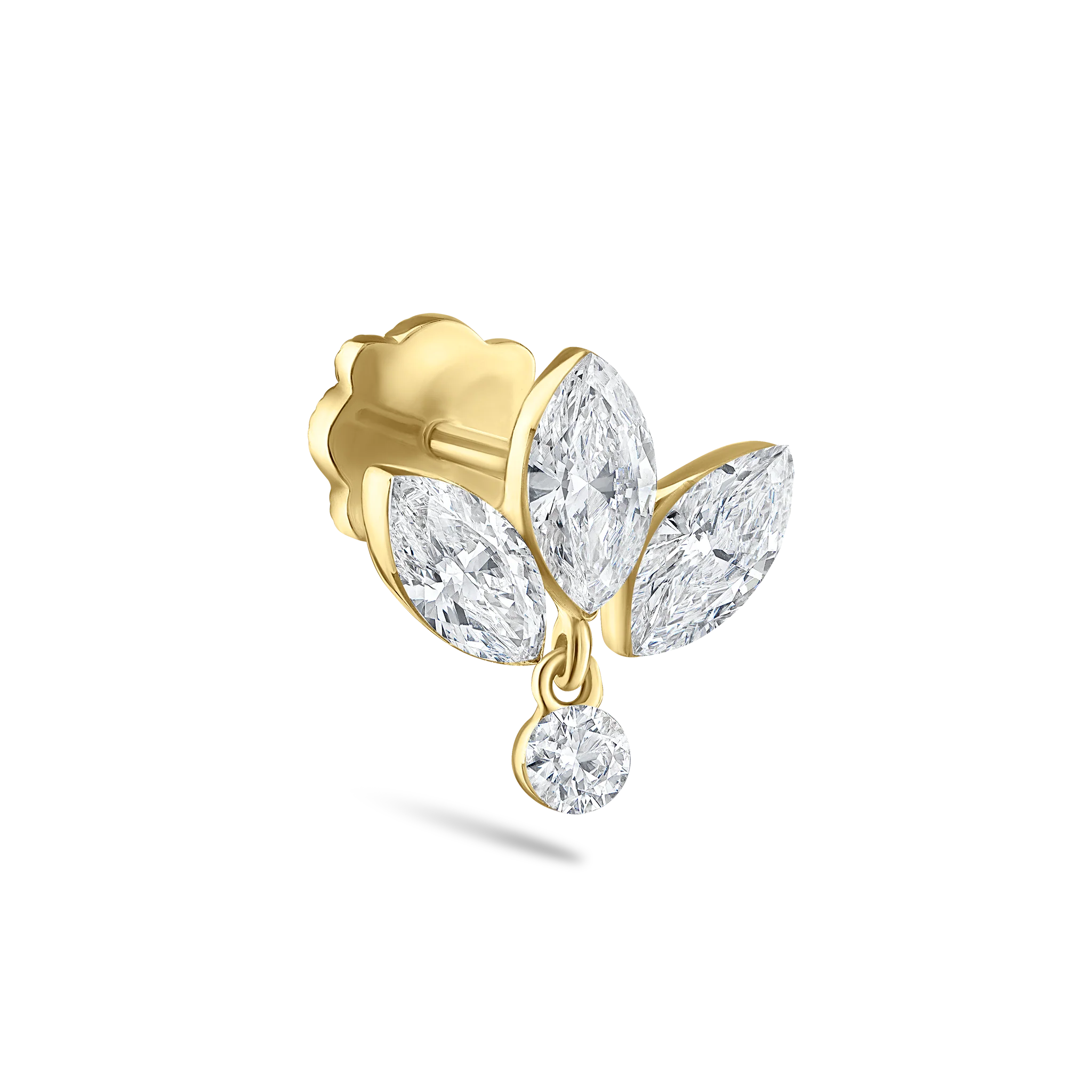 Invisible Diamond Lotus with Dangle Threaded Stud Earring - Image 2