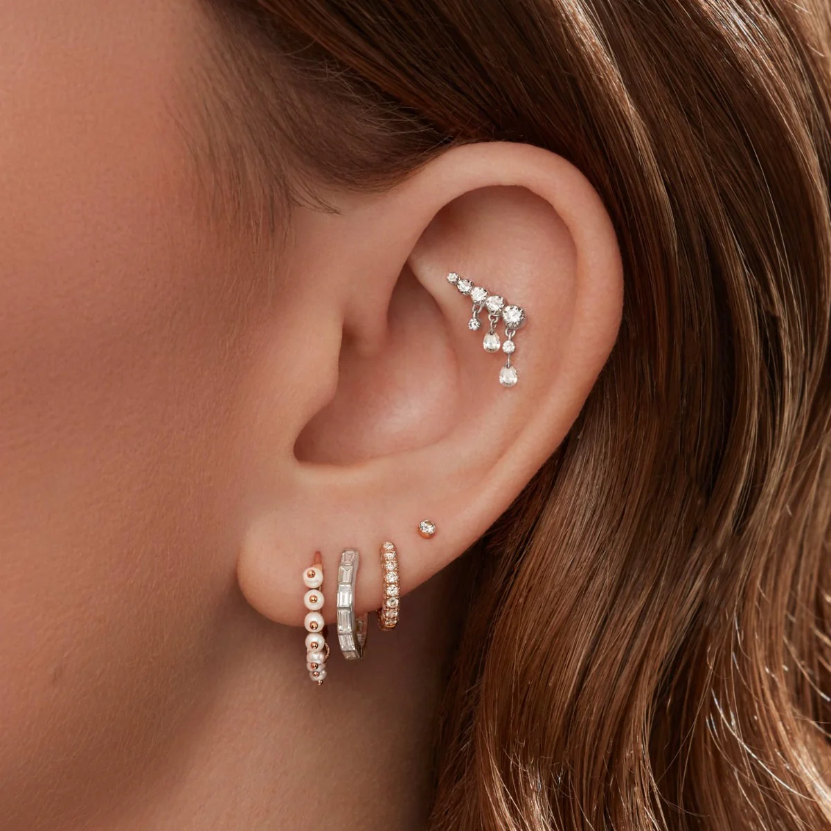 Invisible Set Baguette Diamond Eternity Hoop Earring - Image 49