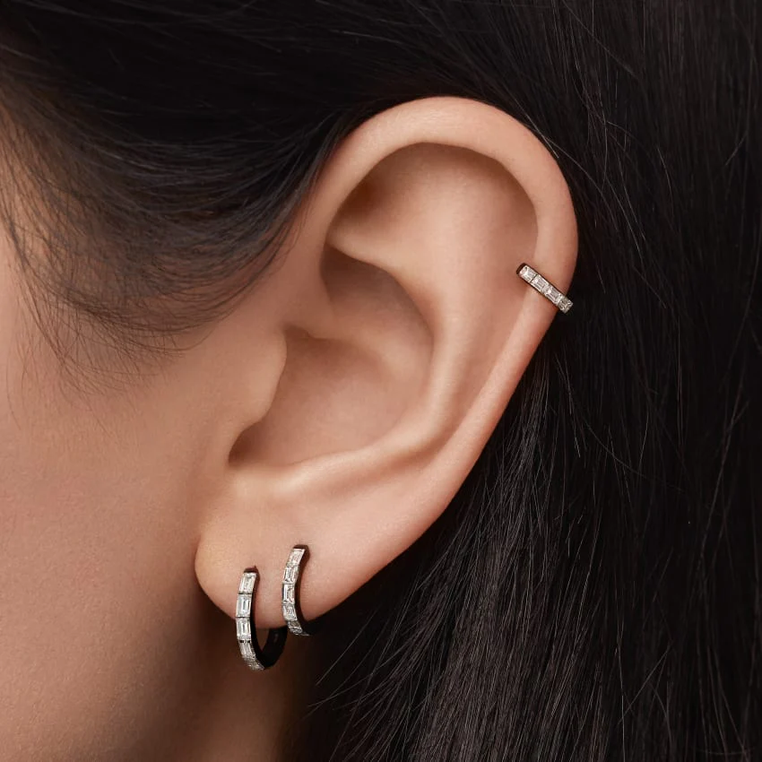 Invisible Set Baguette Diamond Eternity Hoop Earring - Image 57