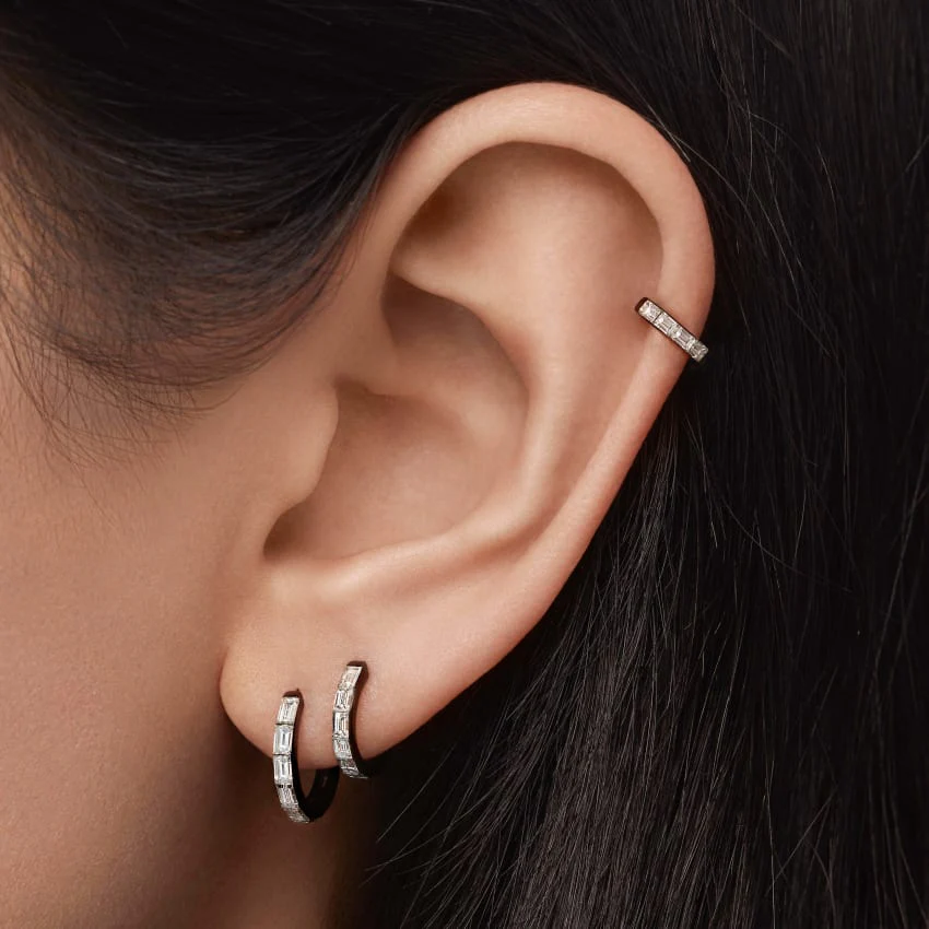 Invisible Set Baguette Diamond Eternity Hoop Earring - Image 59