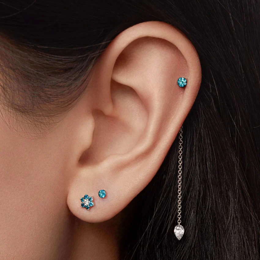 Invisible Set Blue Diamond Threaded Stud Earring With Titanium Backing - Image 16