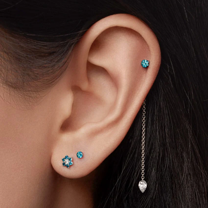 Invisible Set Blue Diamond Threaded Stud Earring With Titanium Backing - Image 9