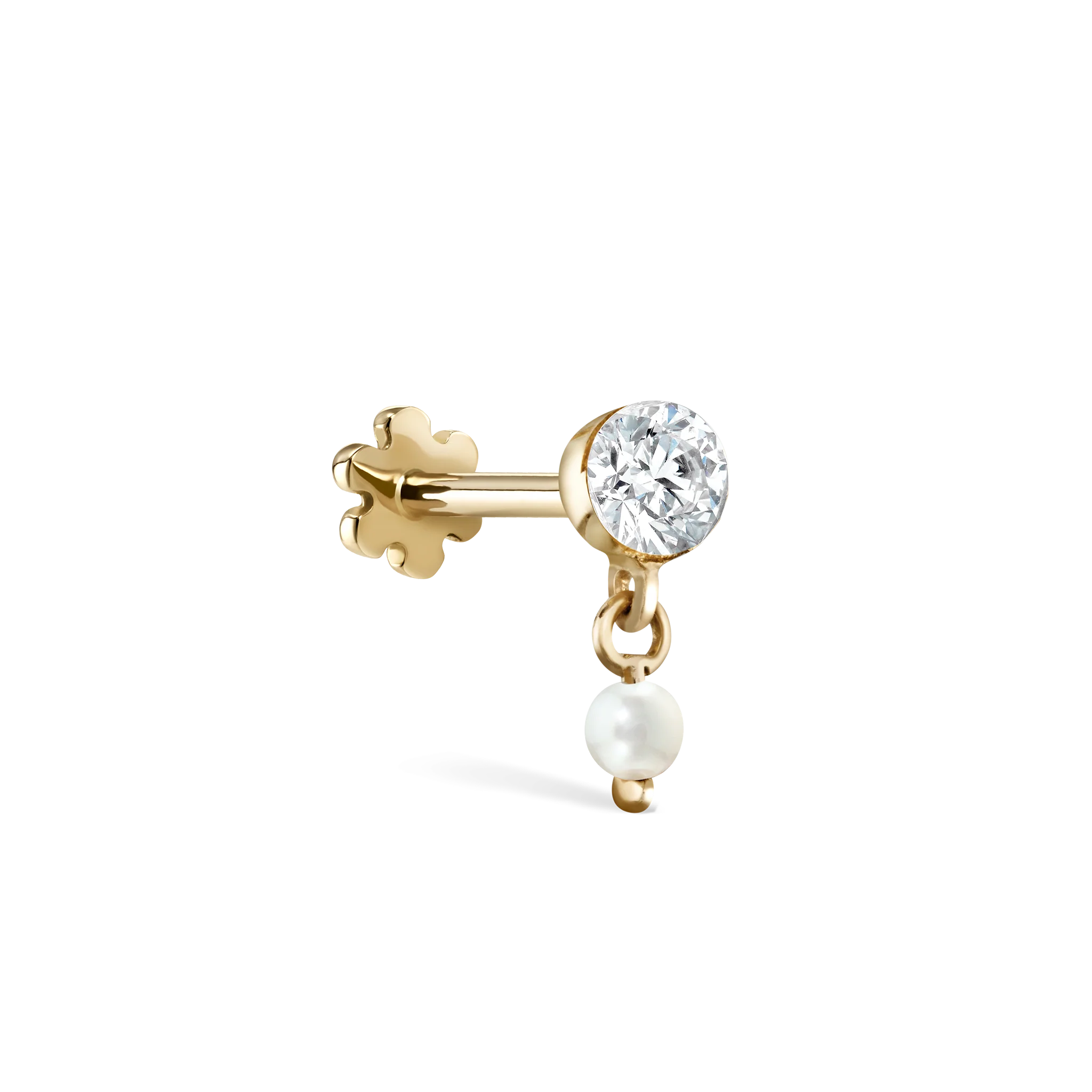 Invisible Set Diamond and Pearl Dangle Threaded Stud Earring - Image 21