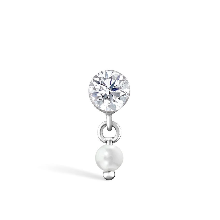 Invisible Set Diamond and Pearl Dangle Threaded Stud Earring - Image 5