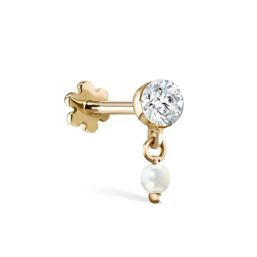 Invisible Set Diamond and Pearl Dangle Threaded Stud Earring - Image 9