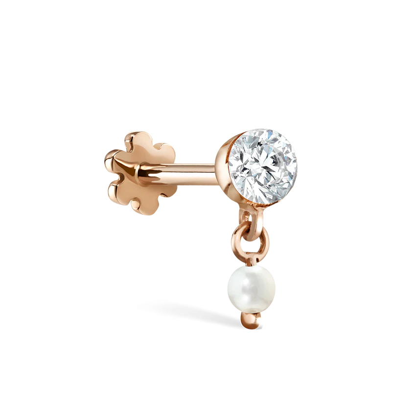 Invisible Set Diamond and Pearl Dangle Threaded Stud Earring With Titanium Backing - Image 14