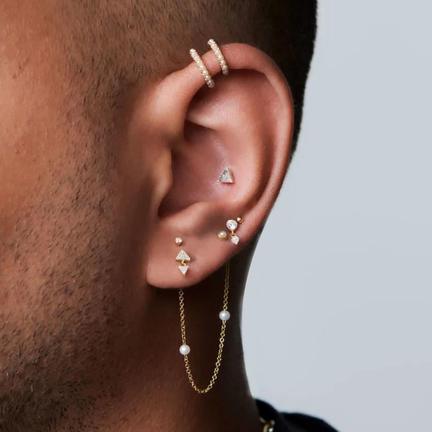 Invisible Set Diamond and Pearl Dangle Threaded Stud Earring With Titanium Backing - Image 17