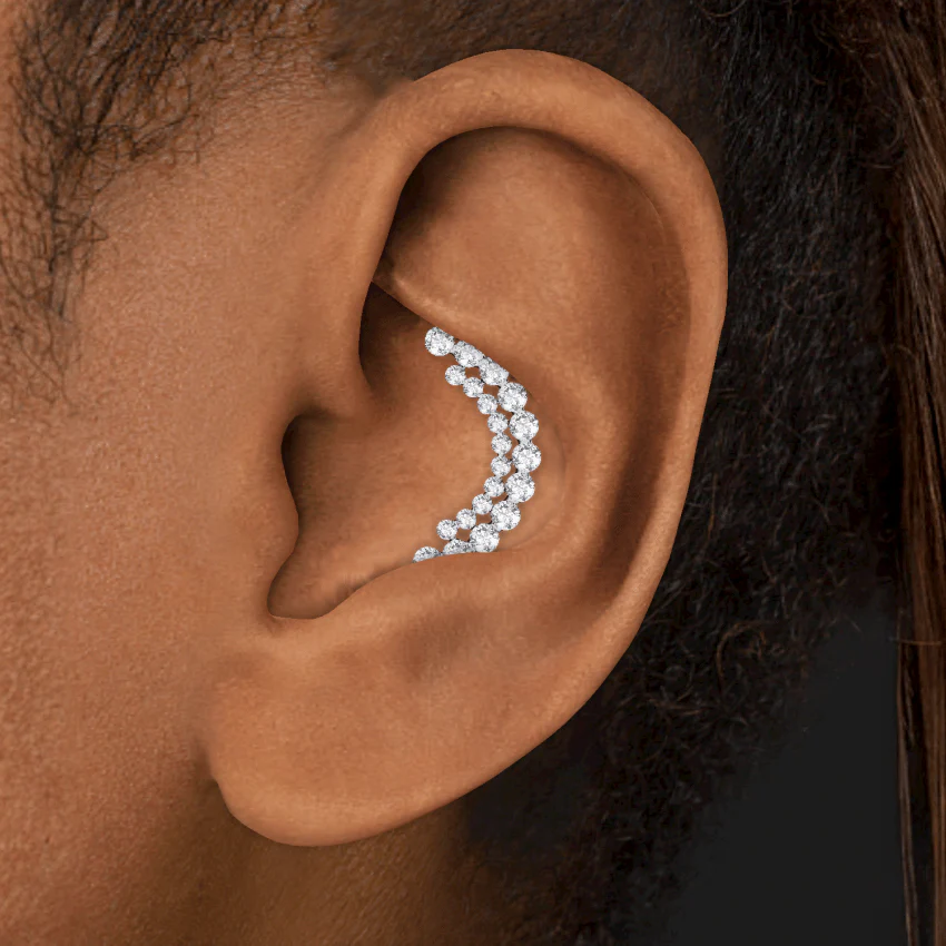 Invisible Set Diamond Apsara Curve Threaded Stud Earring - Image 7