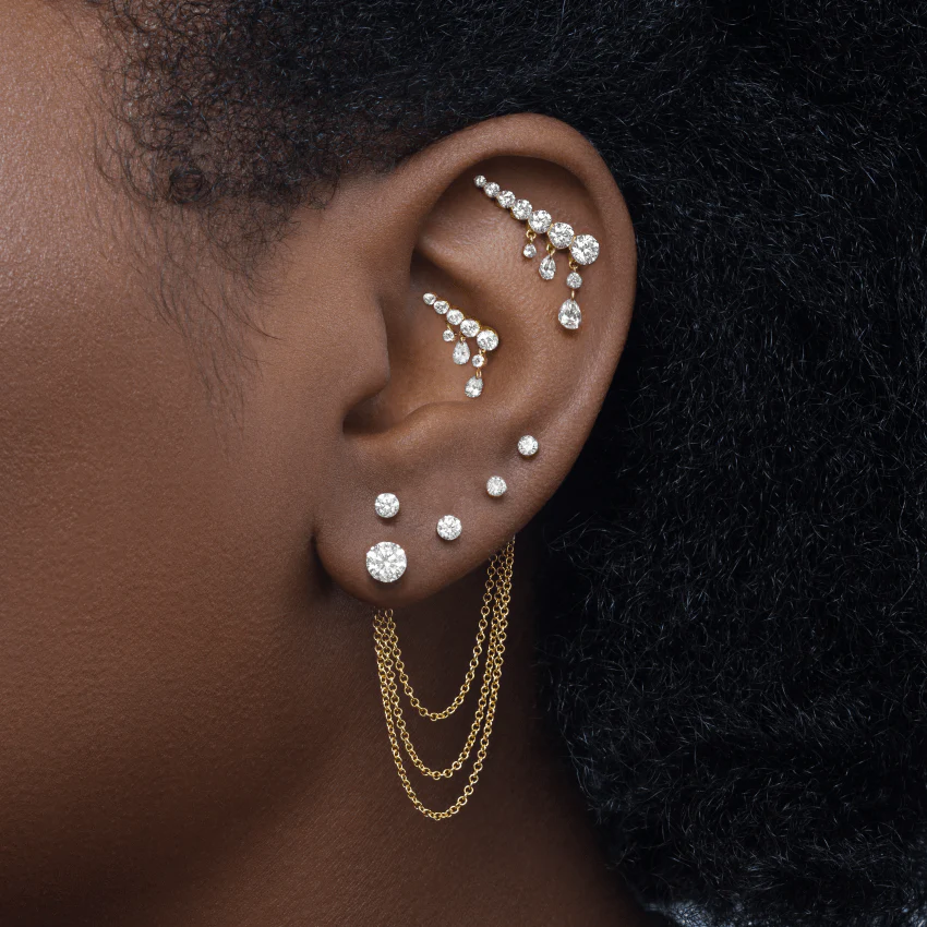 Invisible Set Diamond Crescendo Bar Threaded Stud Earring - Image 30