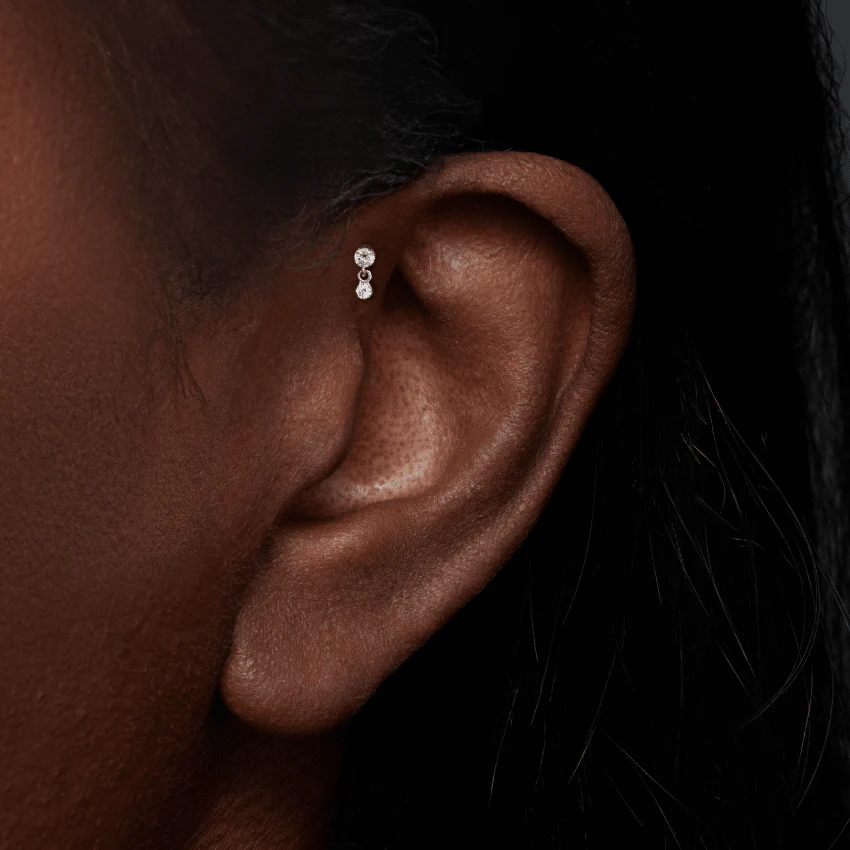 Invisible Set Diamond Dangle Threaded Stud Earring - Image 9