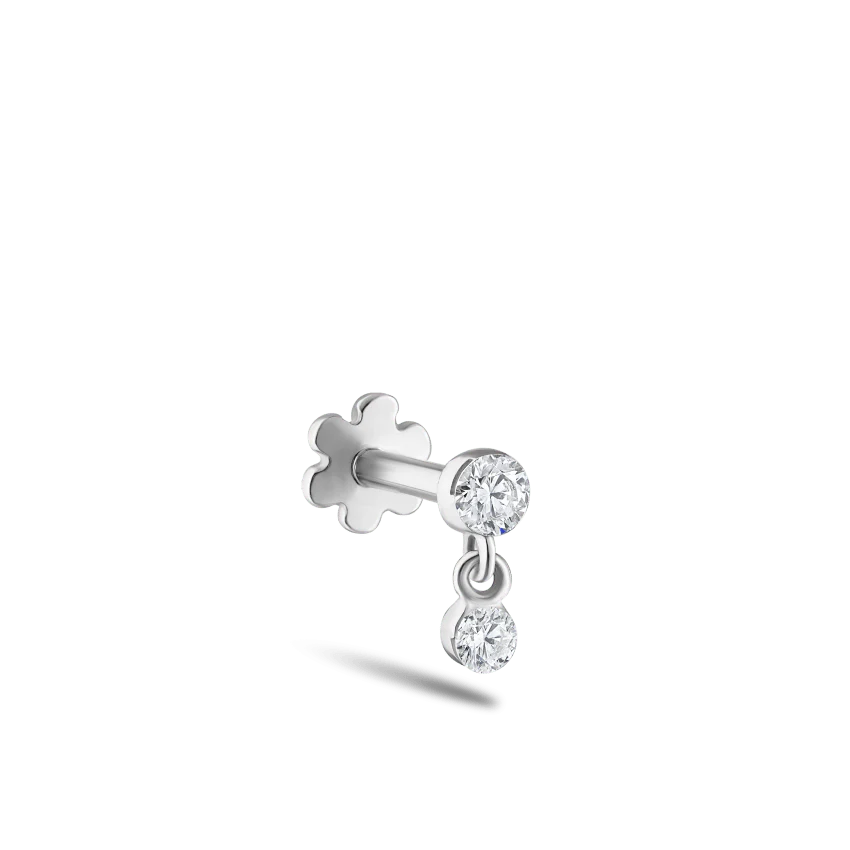 Invisible Set Diamond Dangle Threaded Stud Earring With Titanium Backing - Image 2